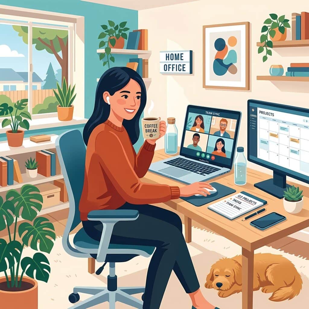 Senseict Hosting — Fast, Managed, Australian A bright home-office workspace with a laptop, notebook and coffee on the desk